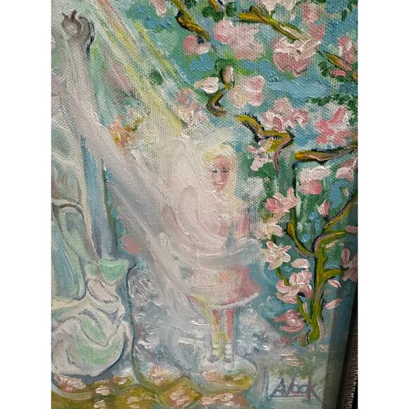Original Framed Painting Guanyin Overlooking Little Girl Cherry Blossom Tree - Picture 4 of 7